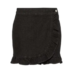 Rainbow Denim Skirt with Ruffles Black UK 12