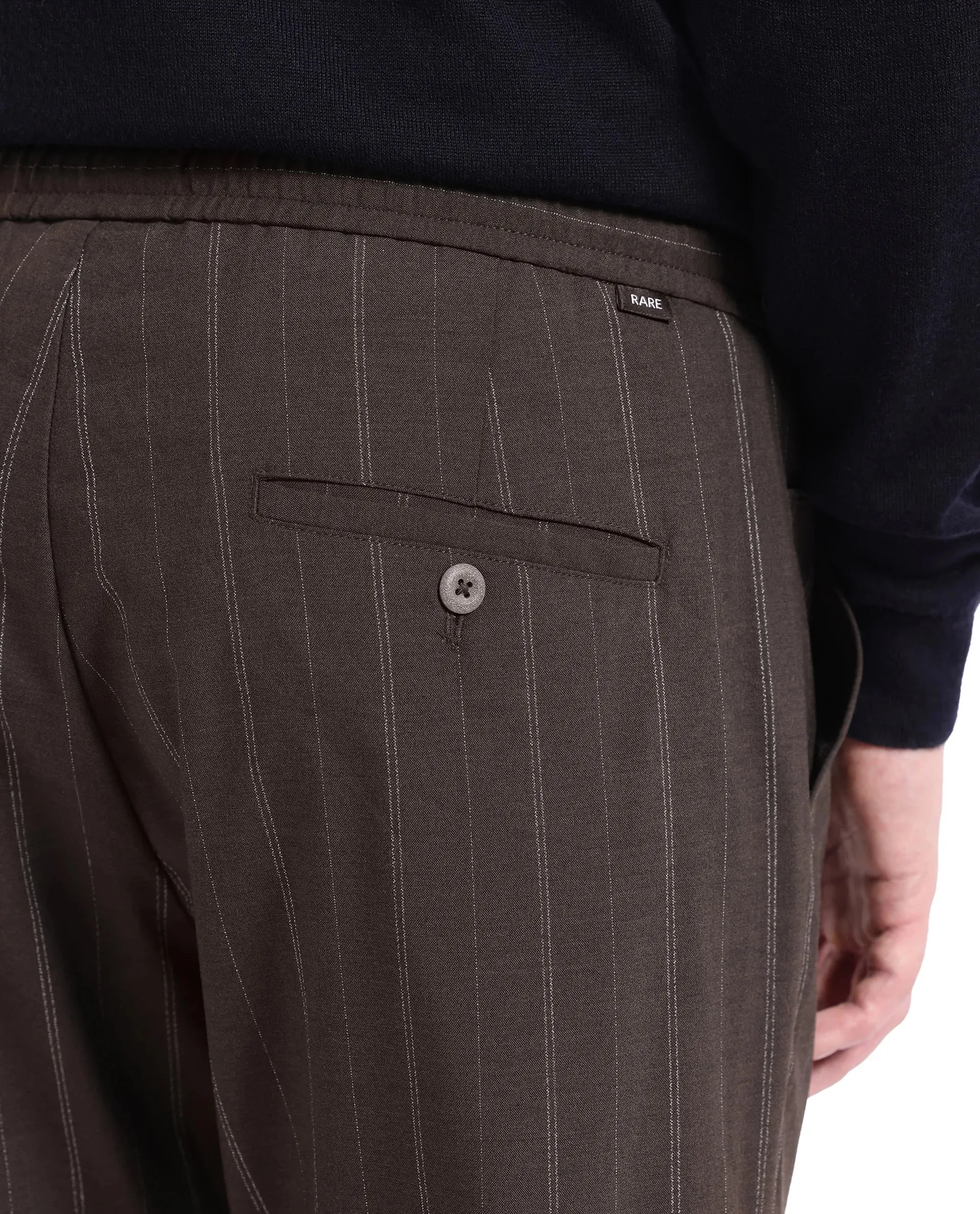 Rare Rabbit Men Jaret Brown Cotton Fabric Drawstring Closure Regular Fit Striped Trouser