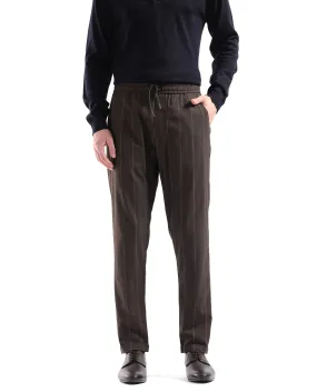 Rare Rabbit Men Jaret Brown Cotton Fabric Drawstring Closure Regular Fit Striped Trouser