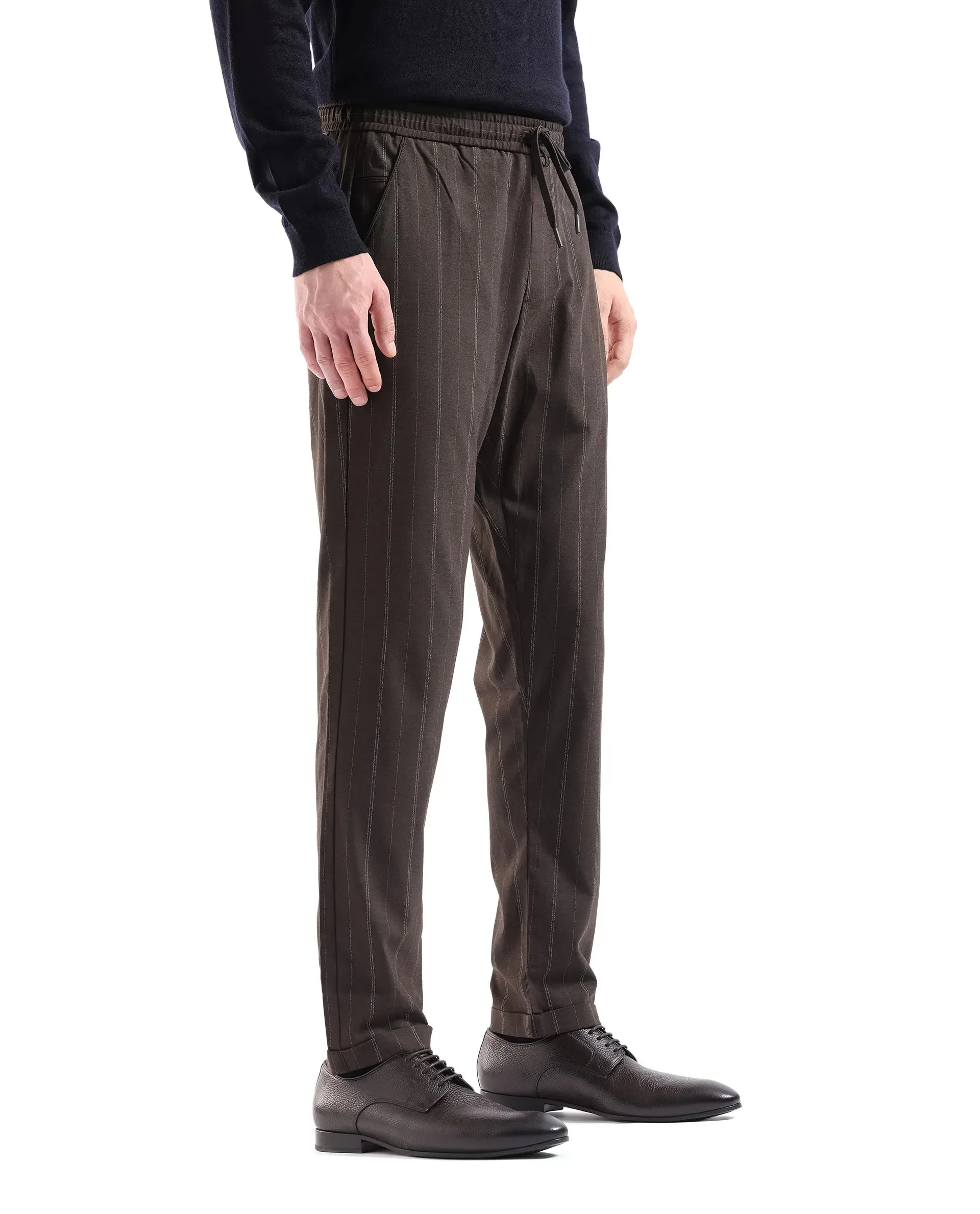 Rare Rabbit Men Jaret Brown Cotton Fabric Drawstring Closure Regular Fit Striped Trouser