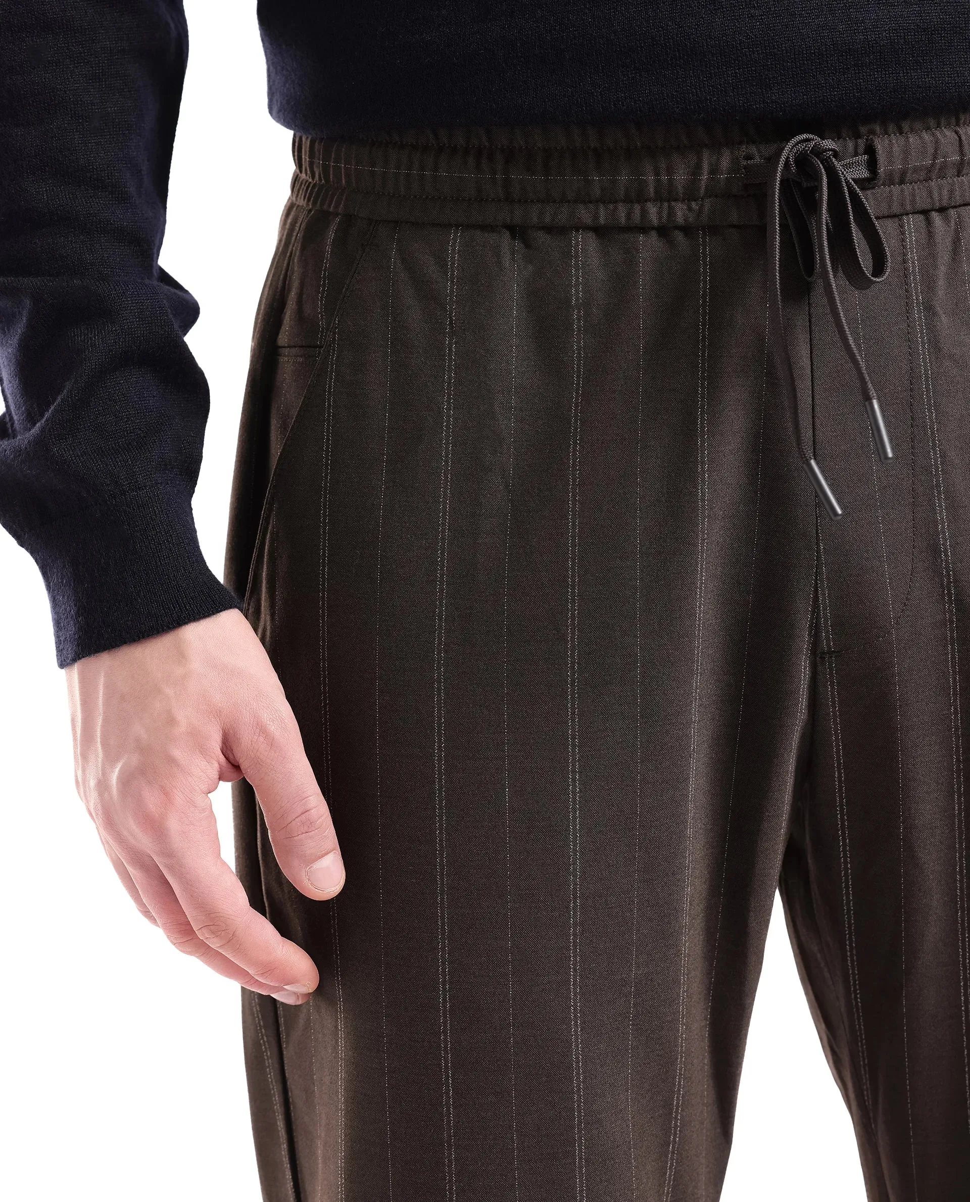 Rare Rabbit Men Jaret Brown Cotton Fabric Drawstring Closure Regular Fit Striped Trouser