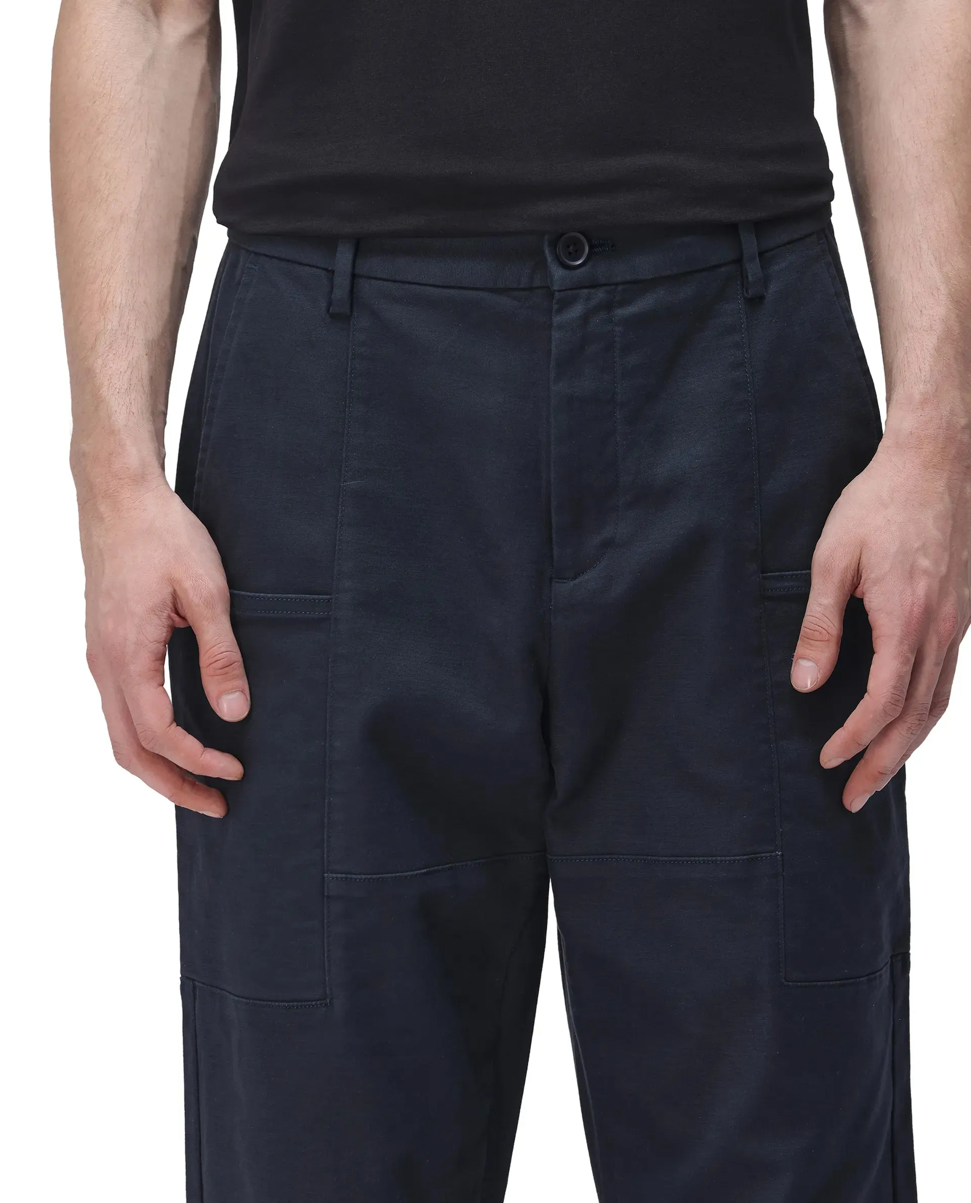 Rare Rabbit Men's Petro Navy Cotton Elastane Fabric Straight Fit Cargo Style Trouser