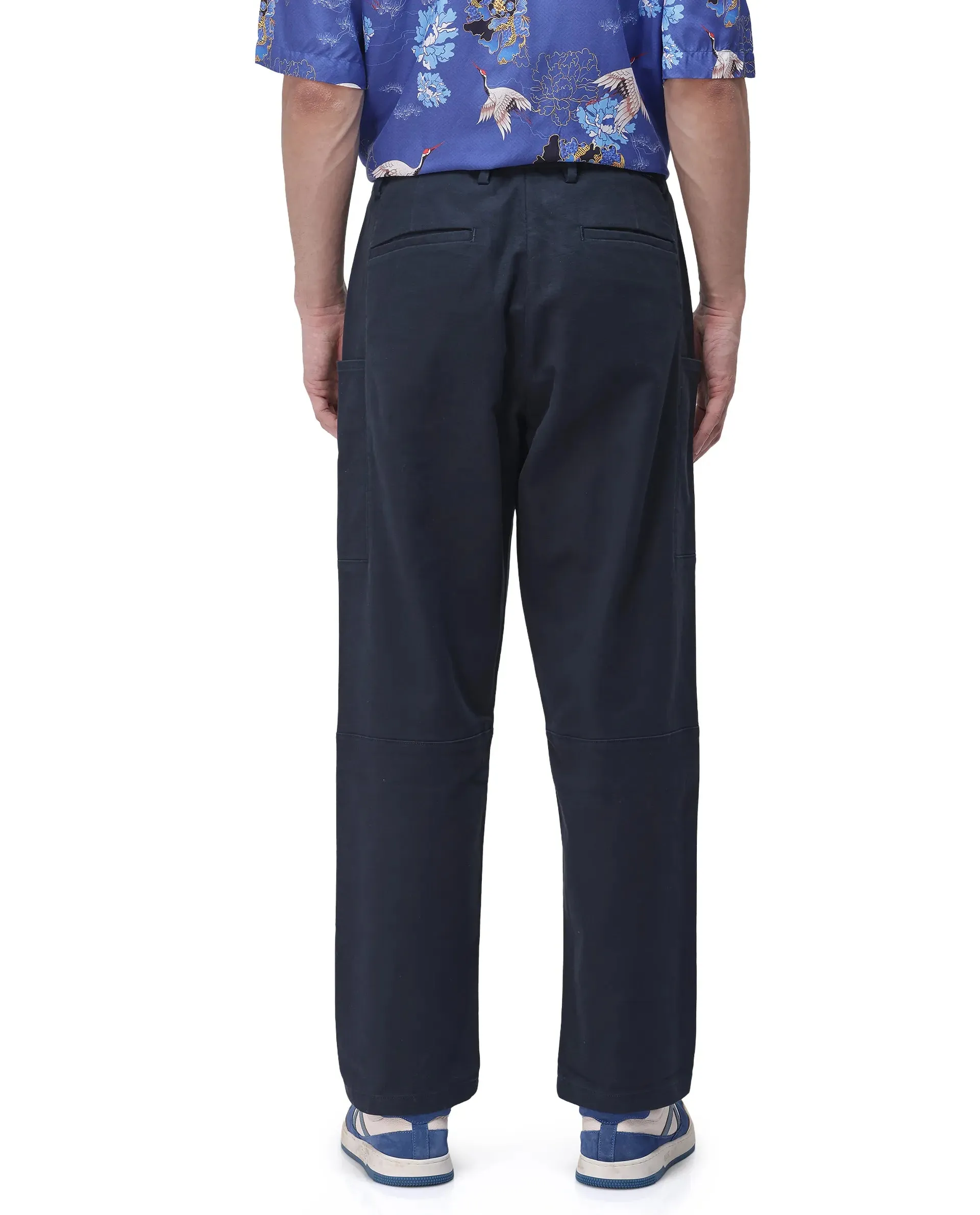 Rare Rabbit Men's Petro Navy Cotton Elastane Fabric Straight Fit Cargo Style Trouser