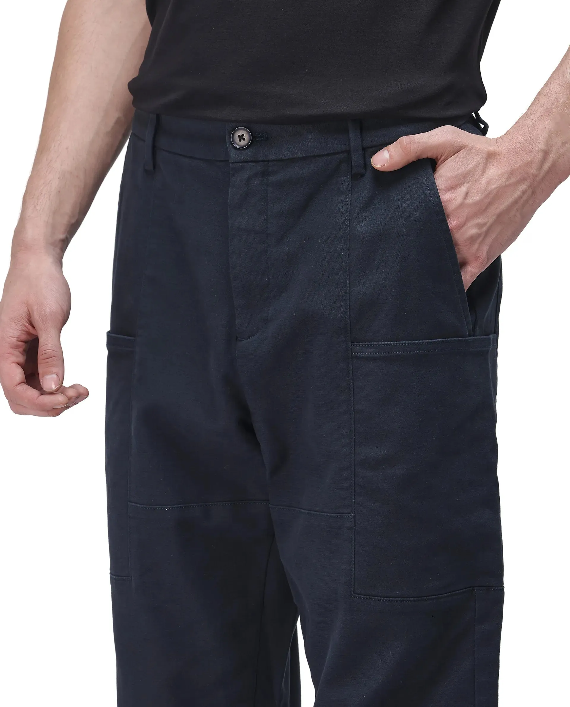 Rare Rabbit Men's Petro Navy Cotton Elastane Fabric Straight Fit Cargo Style Trouser