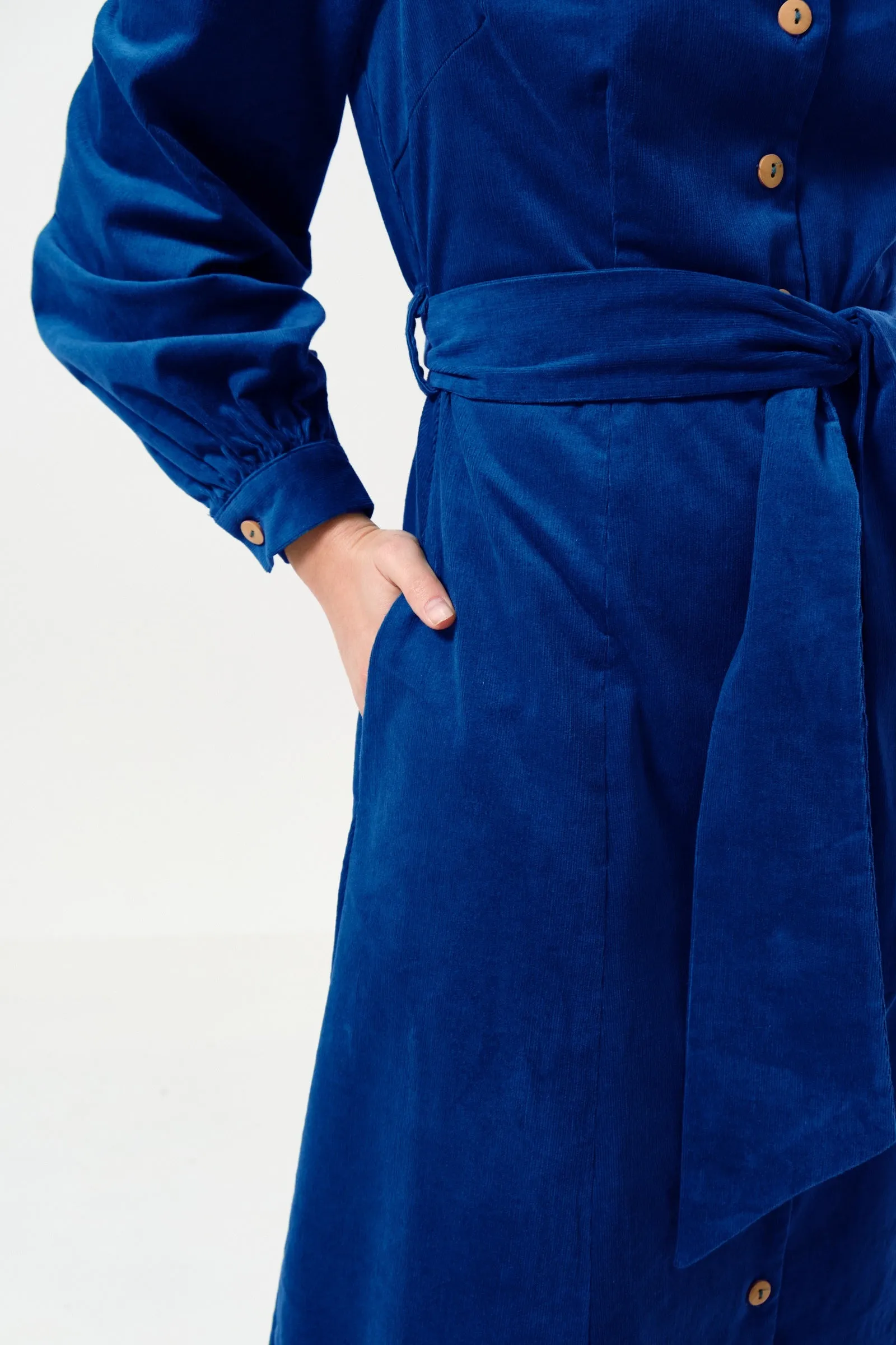 Rebecka Babycord Midi Shirt Dress - Cobalt