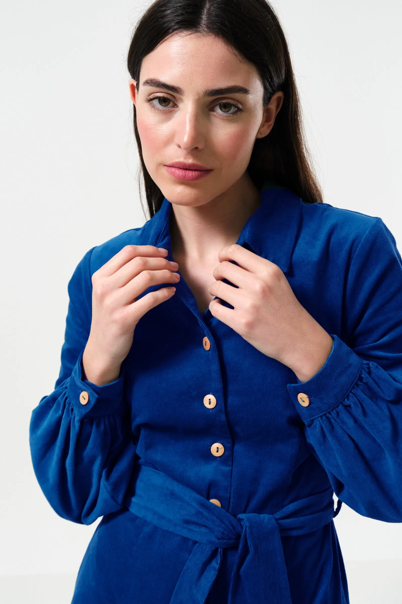 Rebecka Babycord Midi Shirt Dress - Cobalt