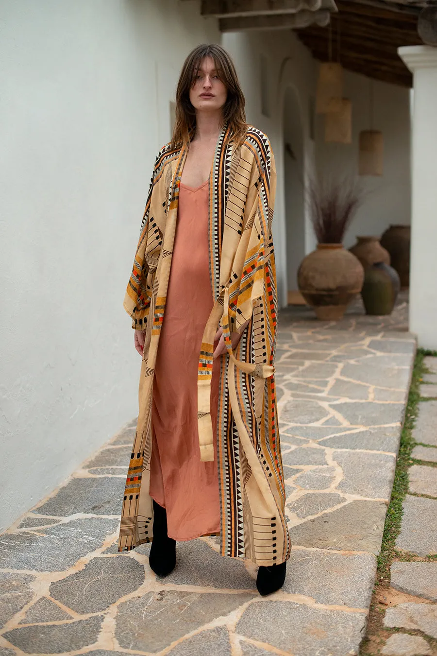 ROSE SILK SLIP DRESS BRICK