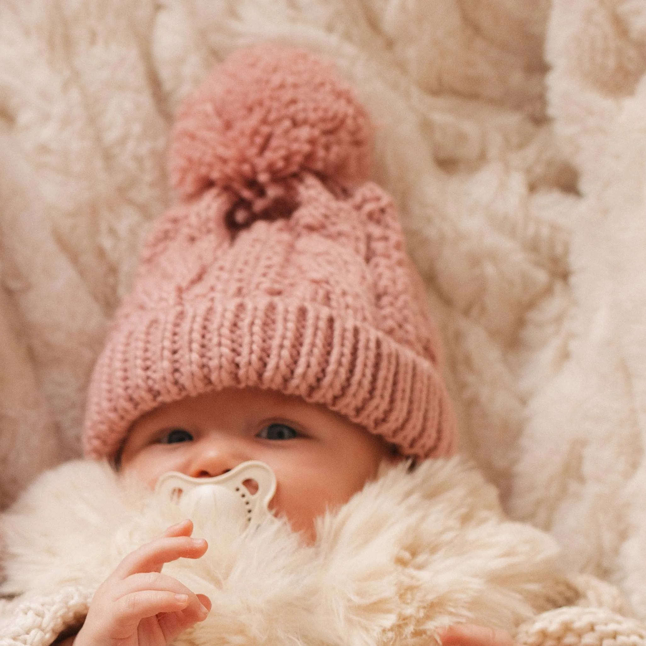 Rosy Pink Cable Beanie Hat: (0-6 months)