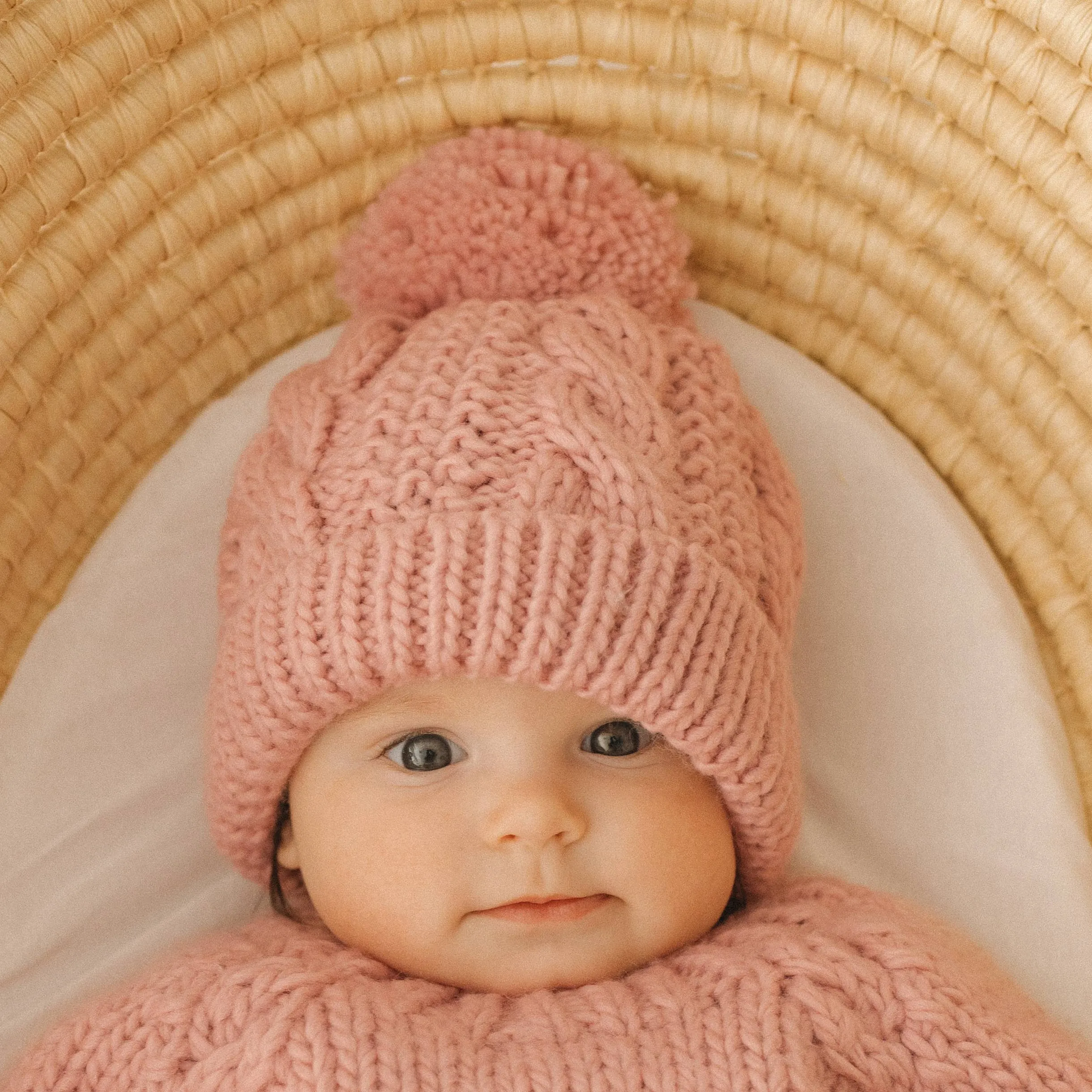 Rosy Pink Cable Beanie Hat: (0-6 months)