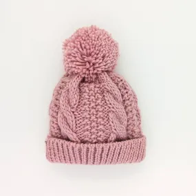 Rosy Pink Cable Beanie Hat: (0-6 months)