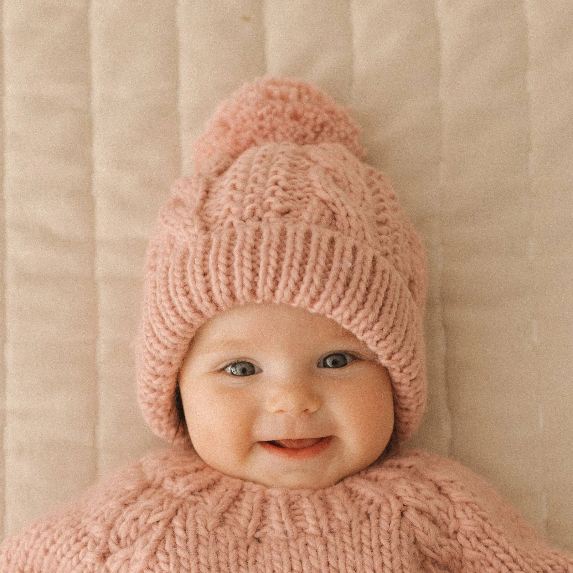 Rosy Pink Cable Beanie Hat: (0-6 months)
