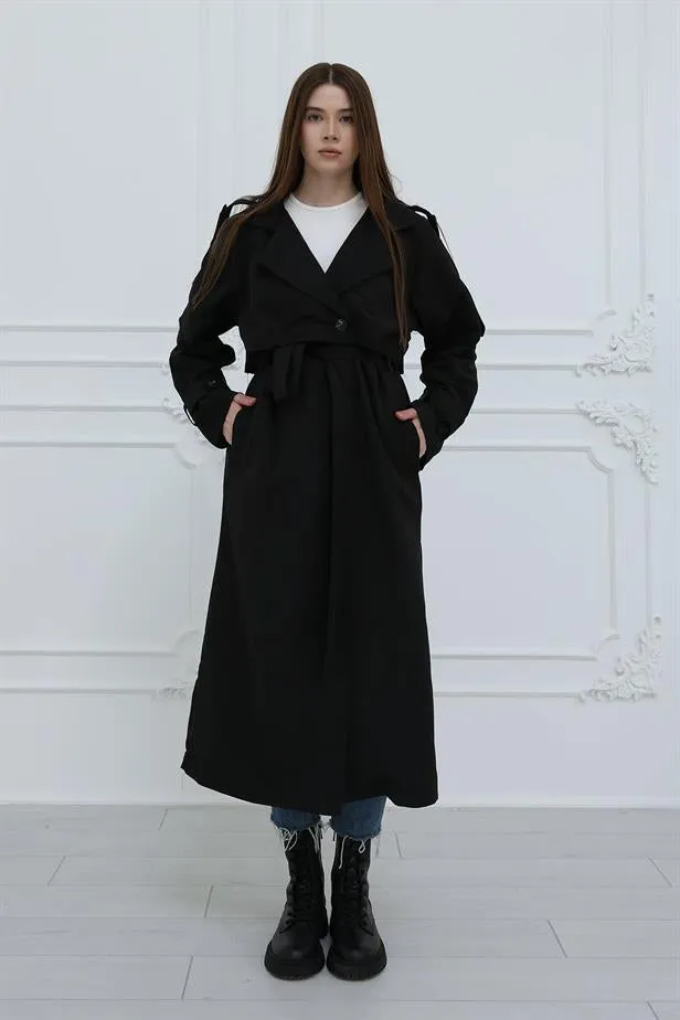 RYN Long Trench Coat - Black - Virginia Beach