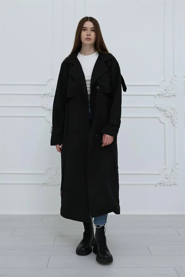 RYN Long Trench Coat - Black - Virginia Beach