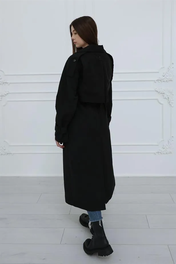 RYN Long Trench Coat - Black - Virginia Beach