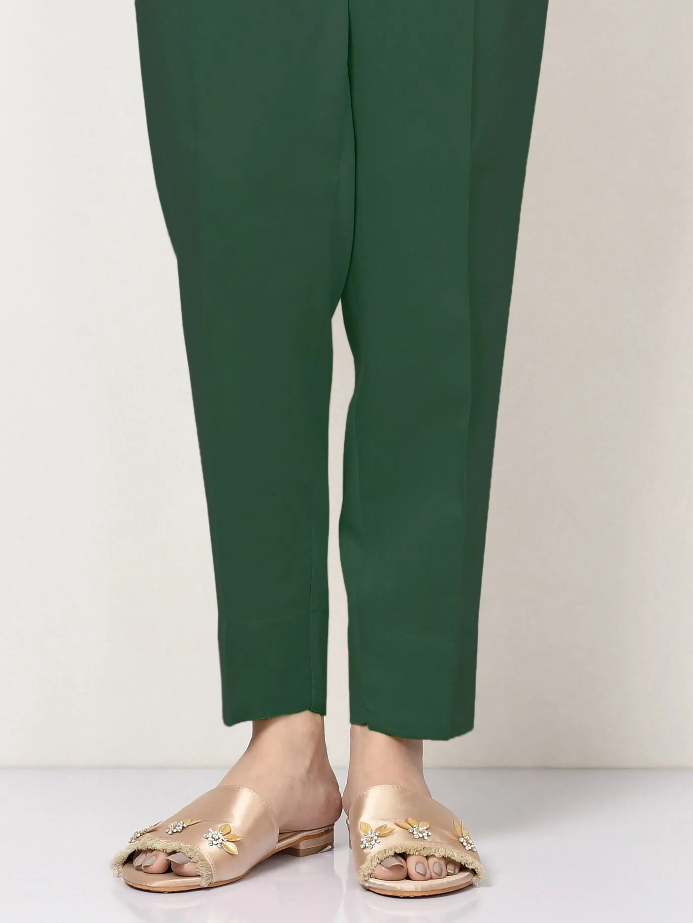 Satin Straight Trouser - Green