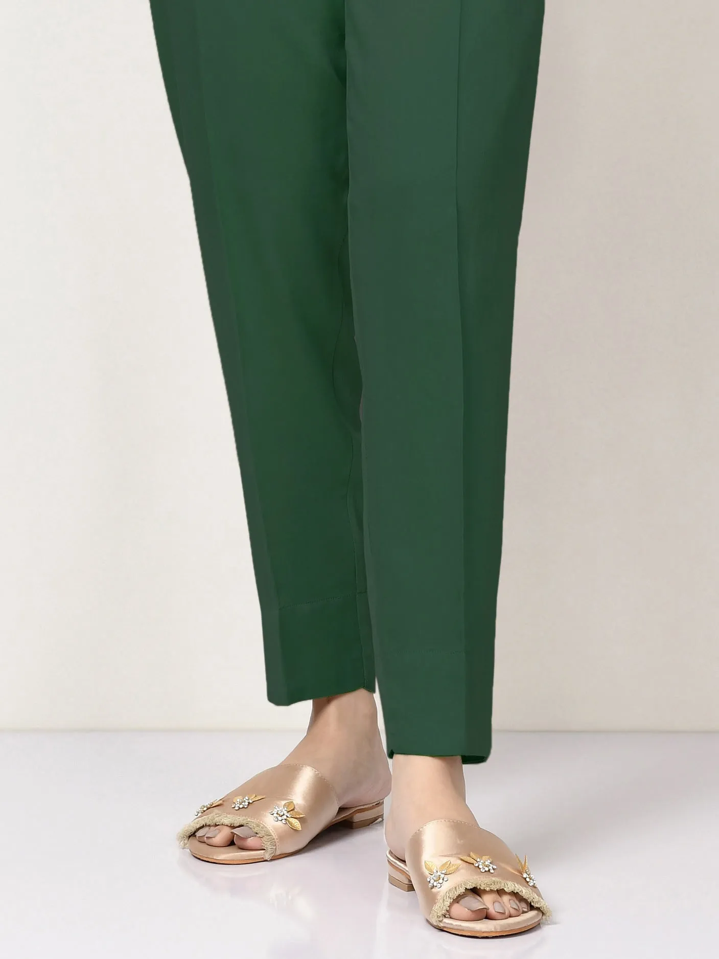 Satin Straight Trouser - Green
