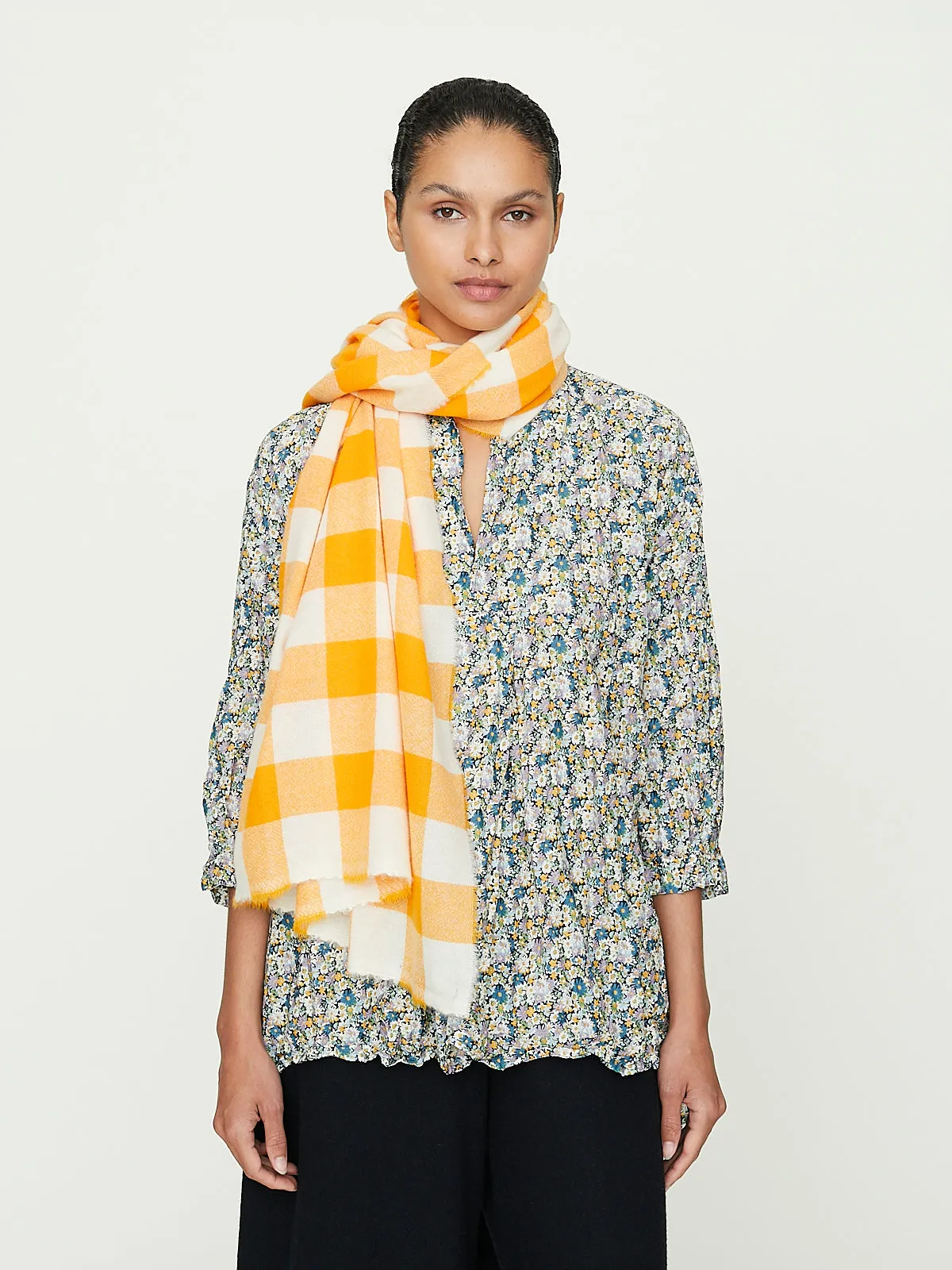 Scialle Shawl 1/2 in Cream/Yellow 5cm Check