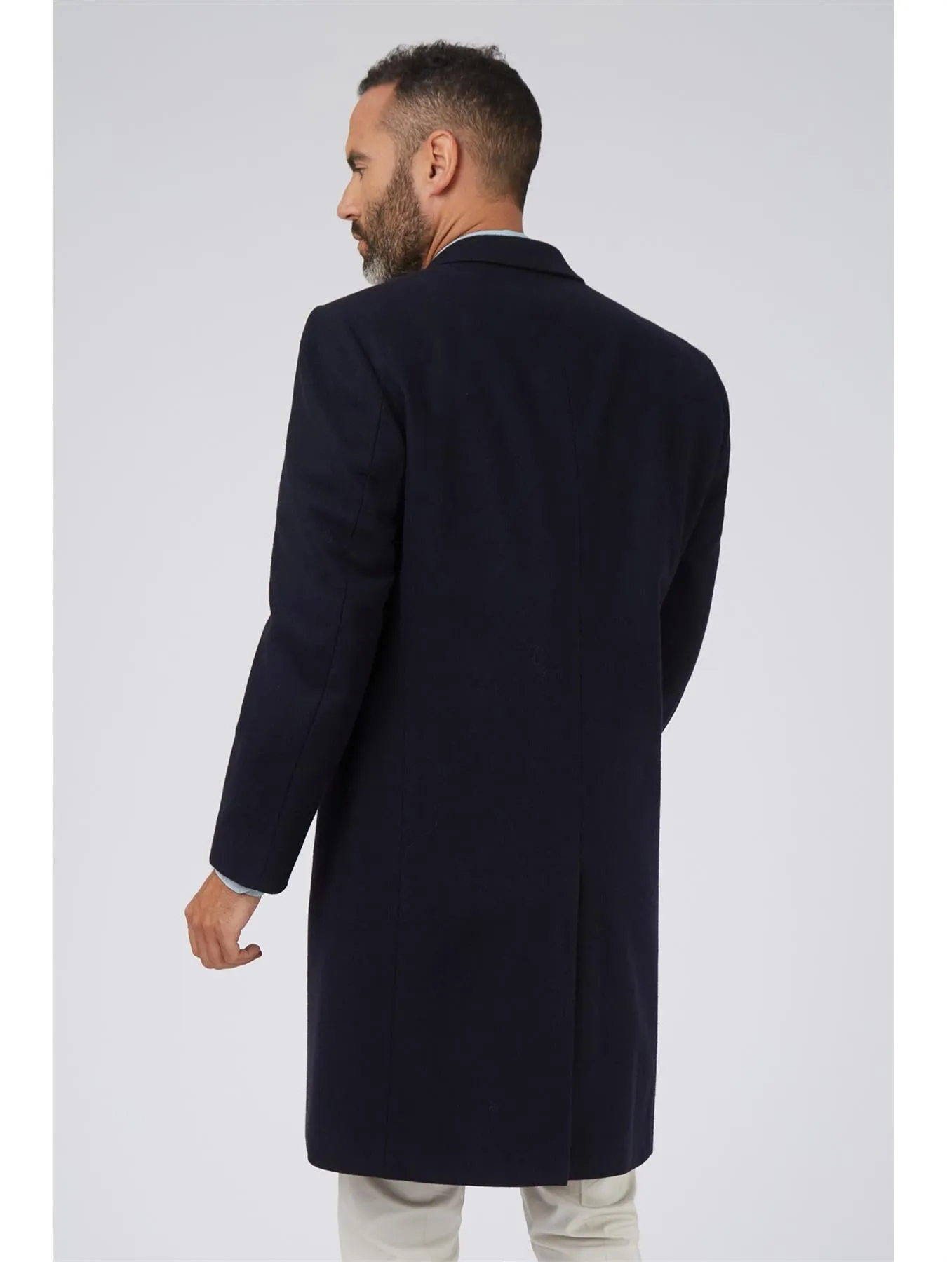 SCOTT Men's Melton Overcoat Notch Lapel with 2 straight Side Pockets in Navy Size 40-60