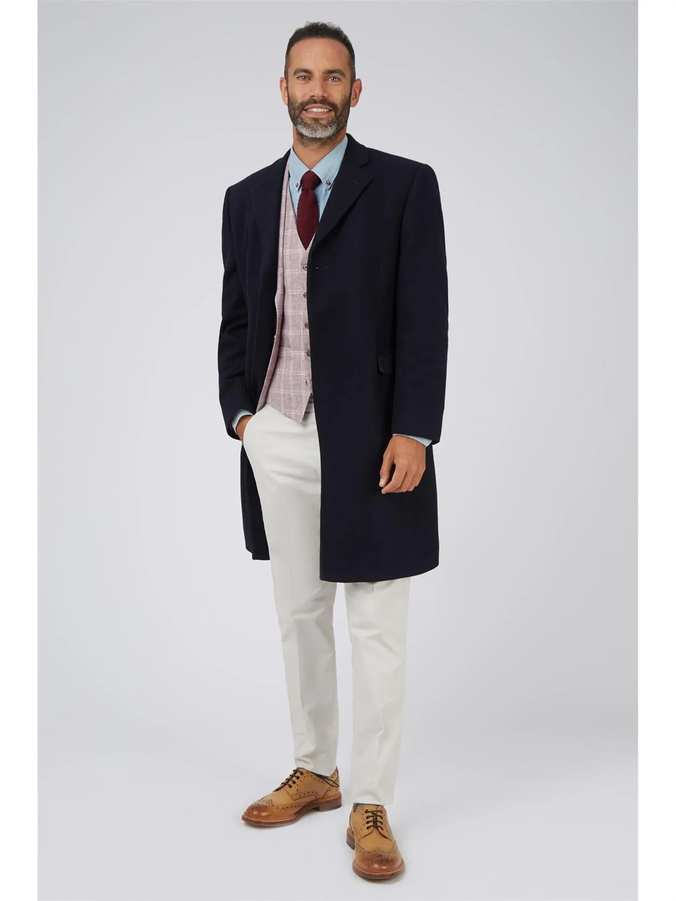 SCOTT Men's Melton Overcoat Notch Lapel with 2 straight Side Pockets in Navy Size 40-60