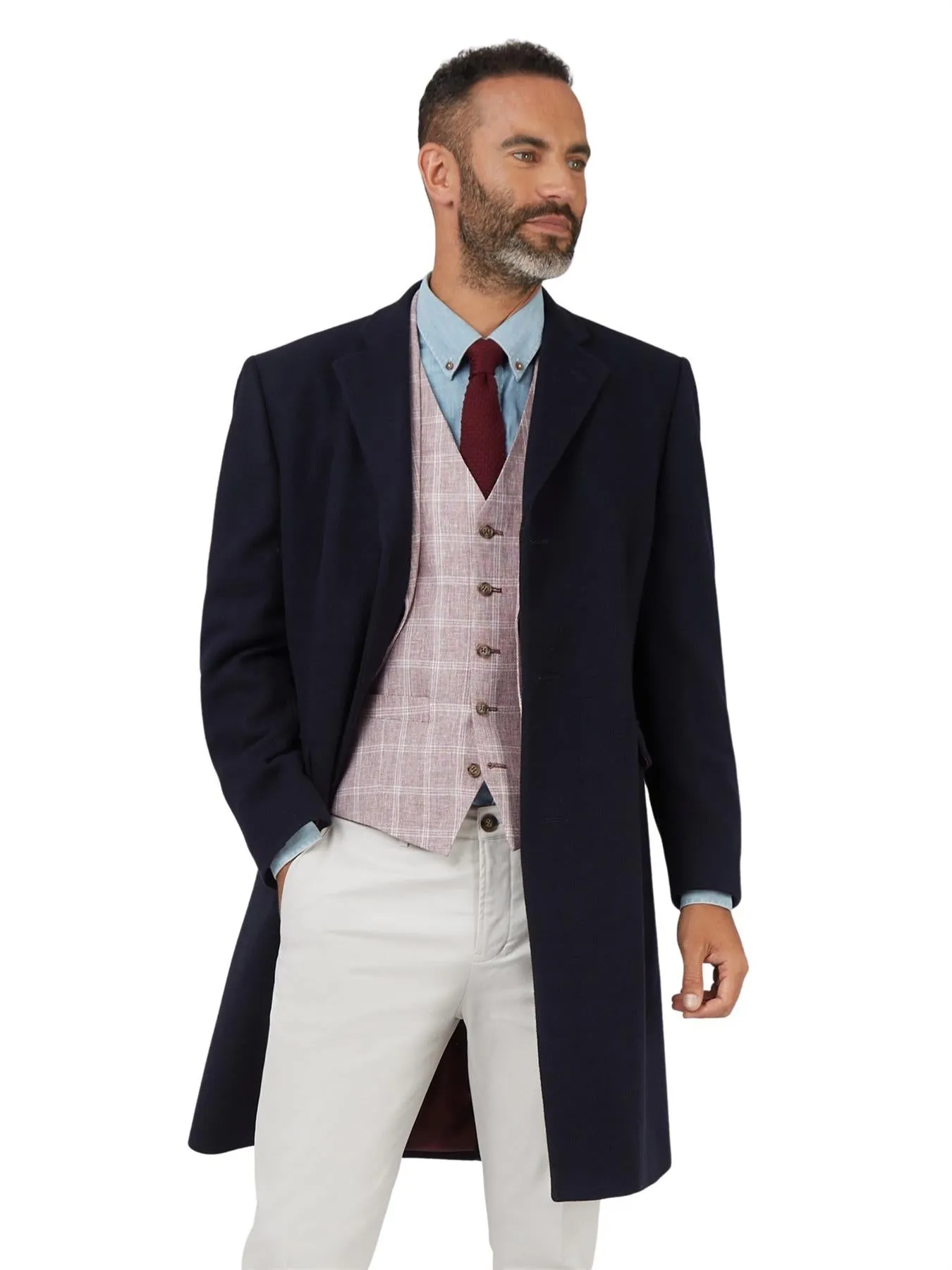 SCOTT Men's Melton Overcoat Notch Lapel with 2 straight Side Pockets in Navy Size 40-60