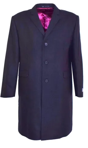 SCOTT Men's Melton Overcoat Notch Lapel with 2 straight Side Pockets in Navy Size 40-60