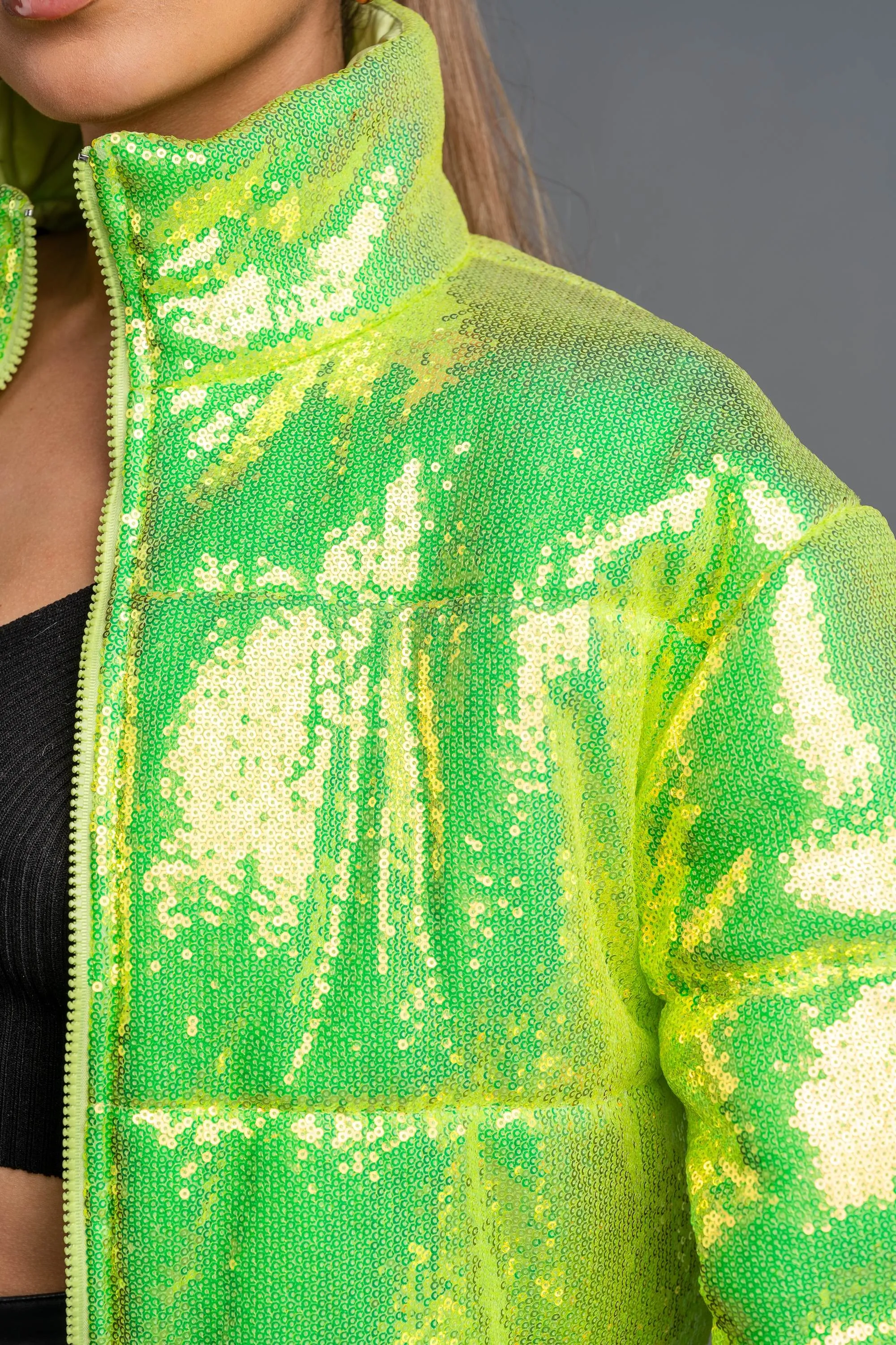 SEXY NEON SEQUINS PUFFER OVERSZIED BOMBER JACKET