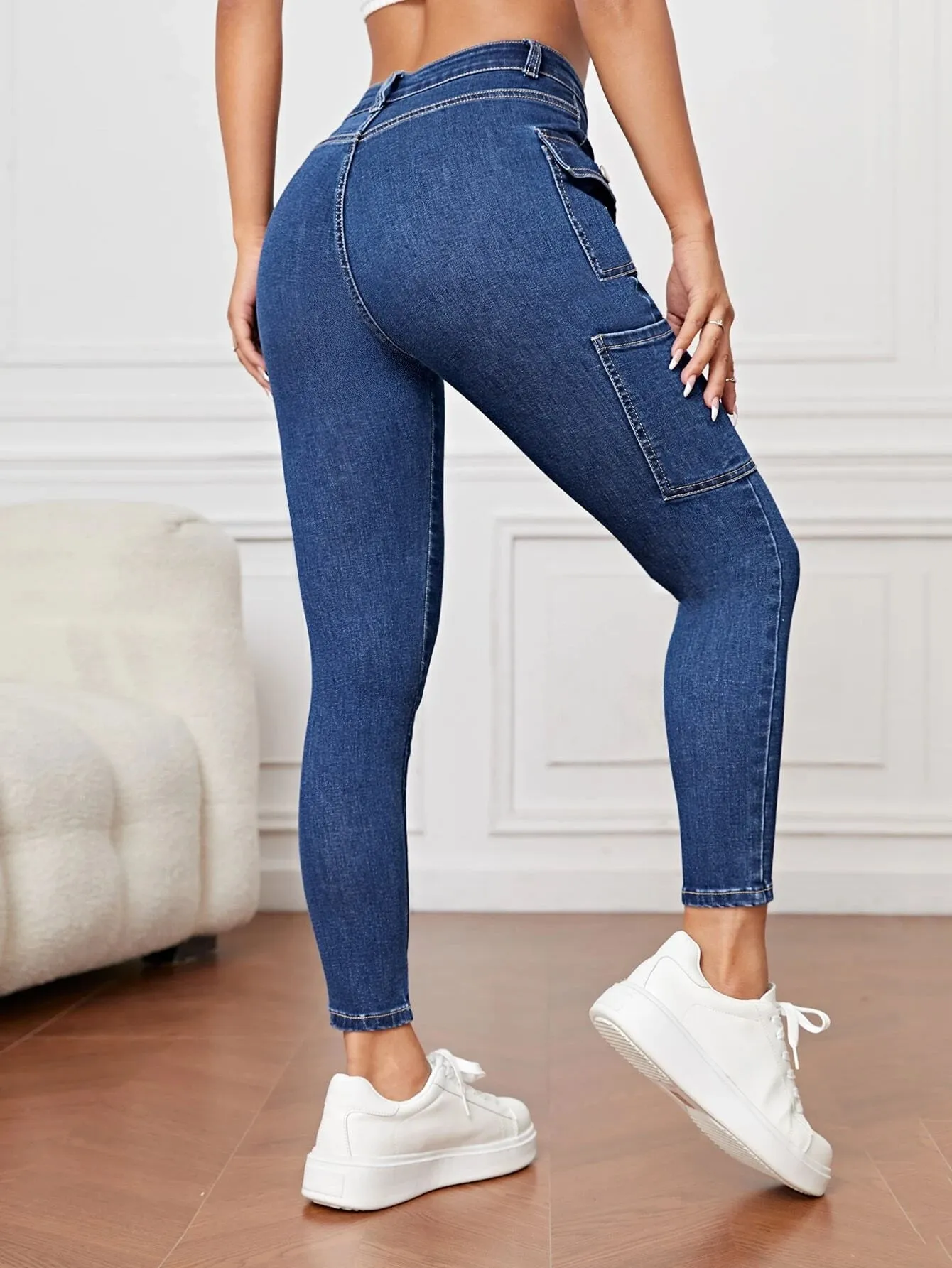 Side Cargo Jeans With Flap Pockets