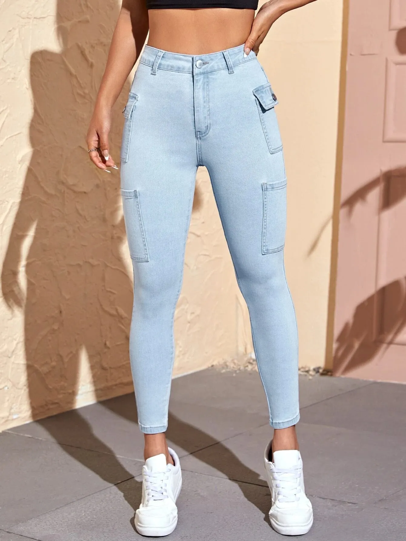 Side Cargo Jeans With Flap Pockets