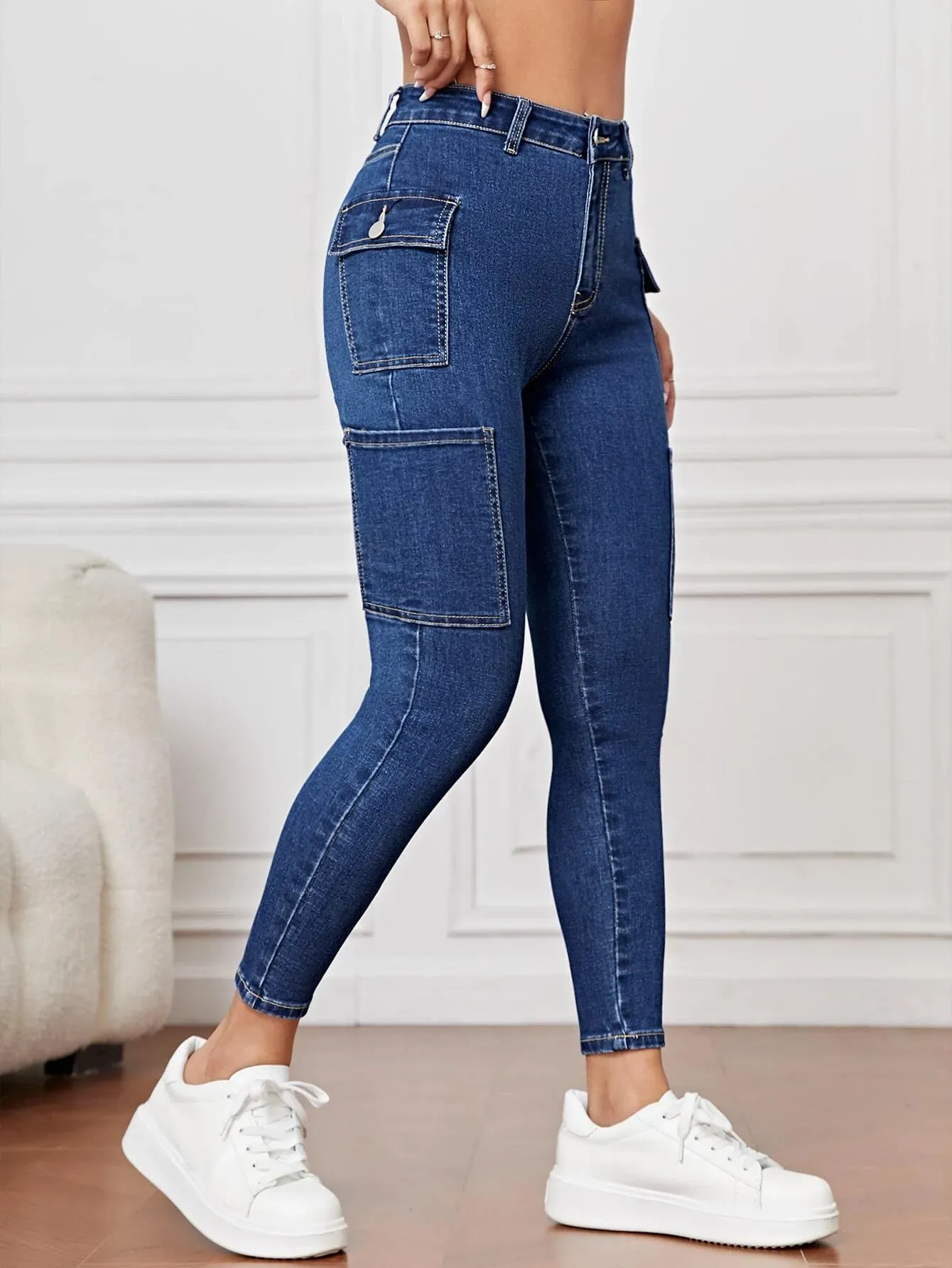 Side Cargo Jeans With Flap Pockets