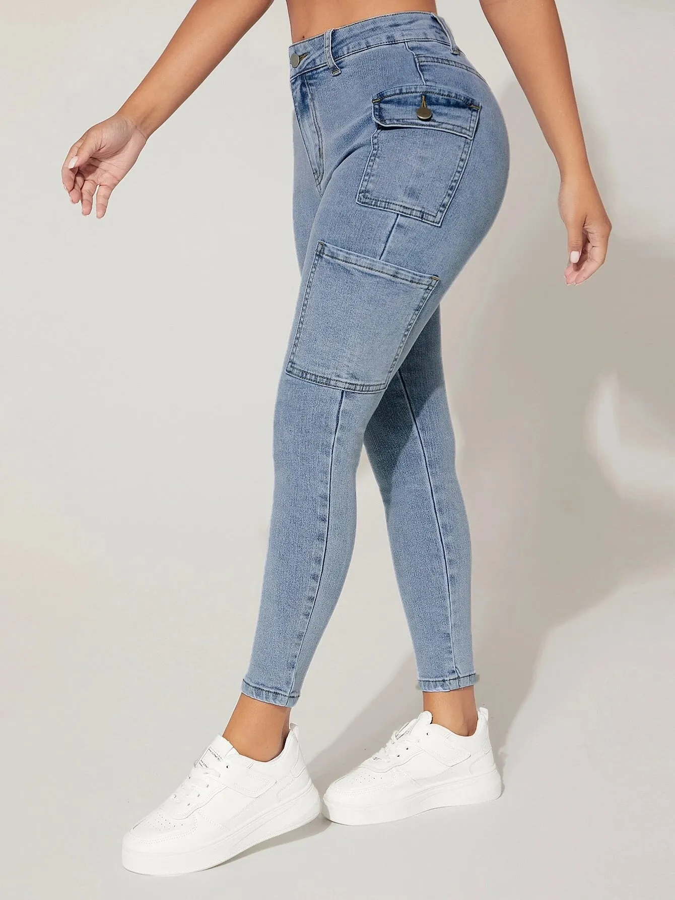 Side Cargo Jeans With Flap Pockets