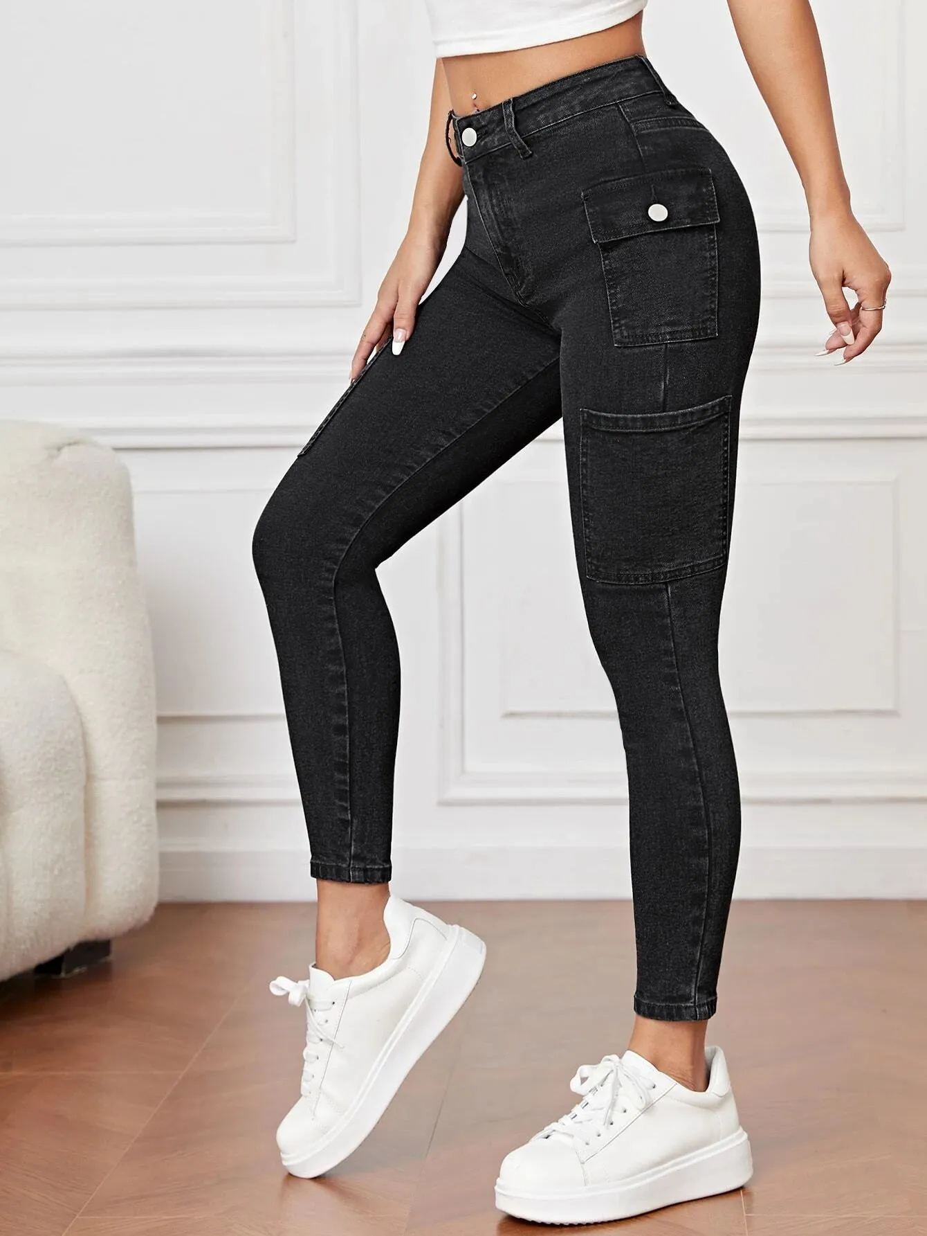 Side Cargo Jeans With Flap Pockets