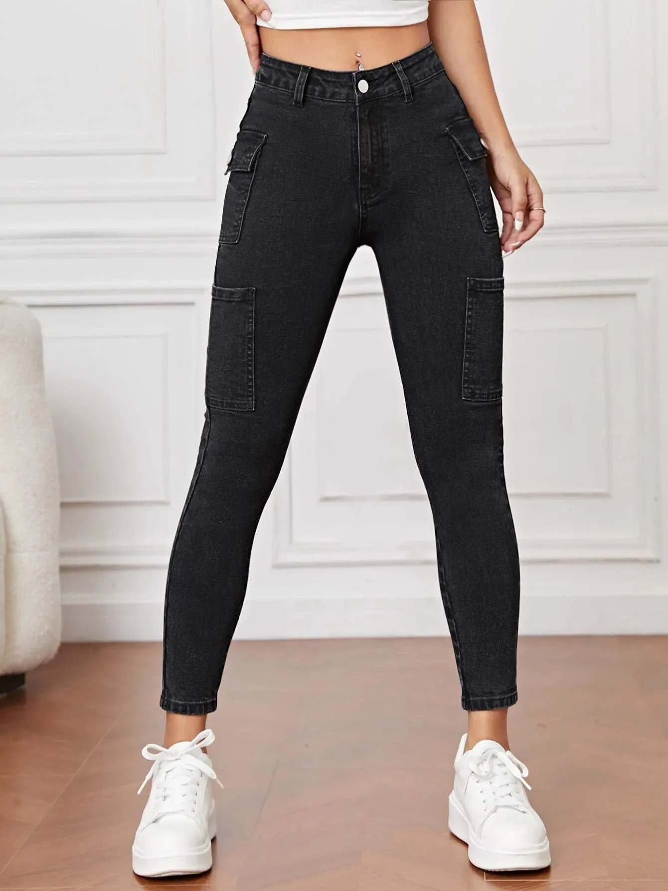 Side Cargo Jeans With Flap Pockets