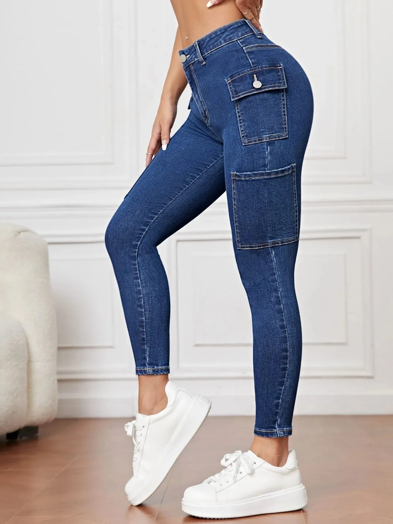 Side Cargo Jeans With Flap Pockets