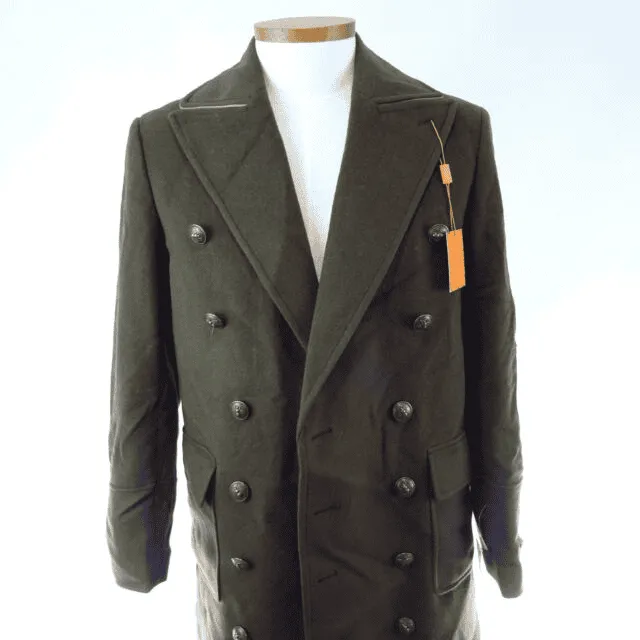 Solid Military Wool Blend Overcoat