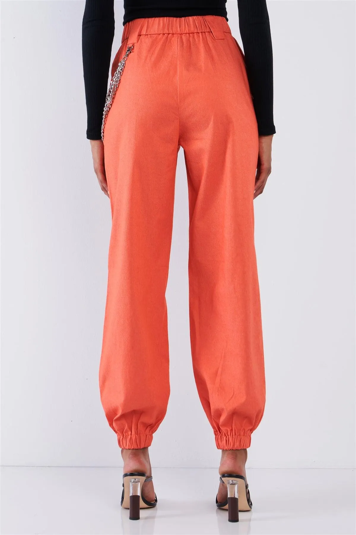 Solid Orange Parachute Chain Hardware Cargo Pants /2-2-2