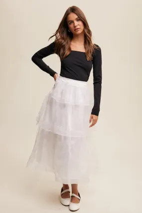 Sparkle Organza Tiered Maxi Skirt