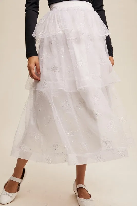 Sparkle Organza Tiered Maxi Skirt
