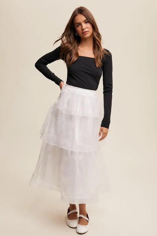 Sparkle Organza Tiered Maxi Skirt
