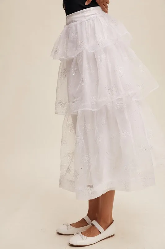 Sparkle Organza Tiered Maxi Skirt