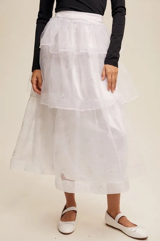 Sparkle Organza Tiered Maxi Skirt