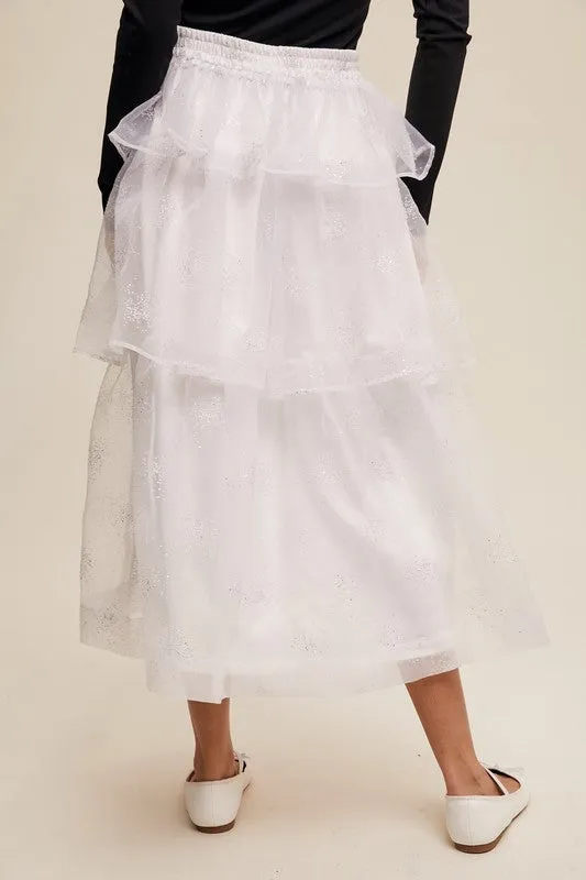 Sparkle Organza Tiered Maxi Skirt