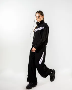 STRIPPED POCKET WIDE LEG PANT-BLACK