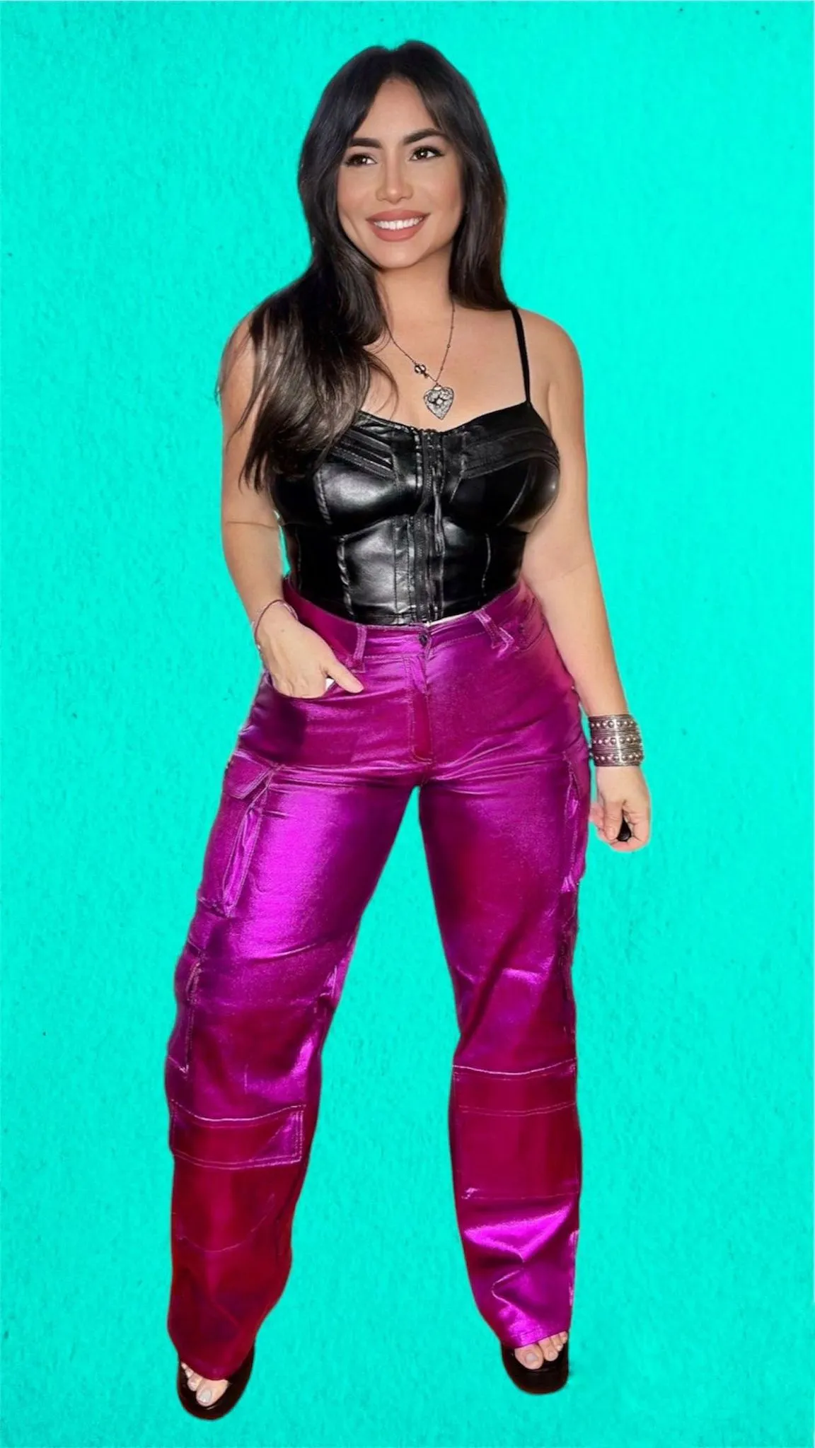 The Zoe Metallic Purple Cargo Pants