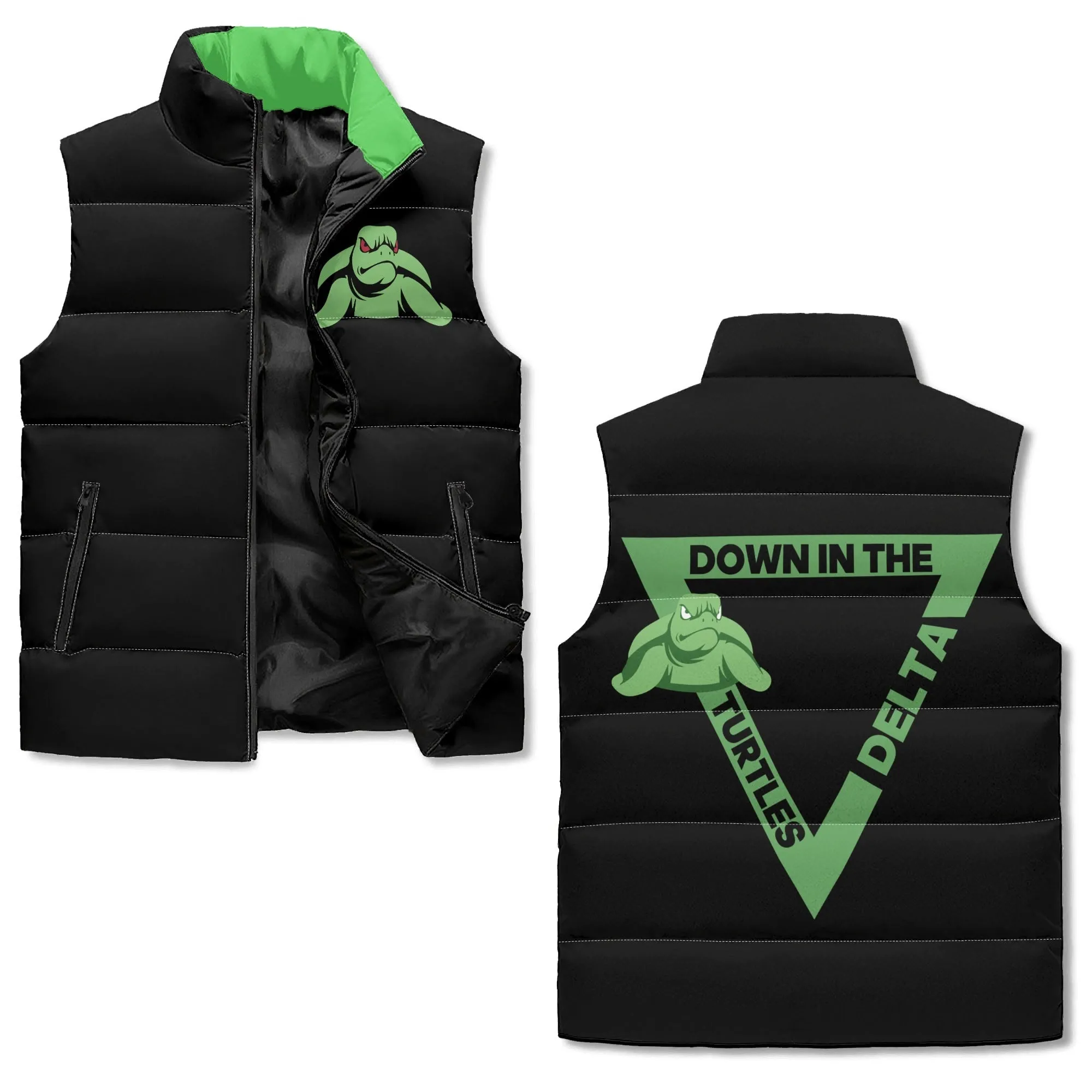 Turtle Unisex Lightweight All Over Printing Stand Collar Zip Up Puffer Vest