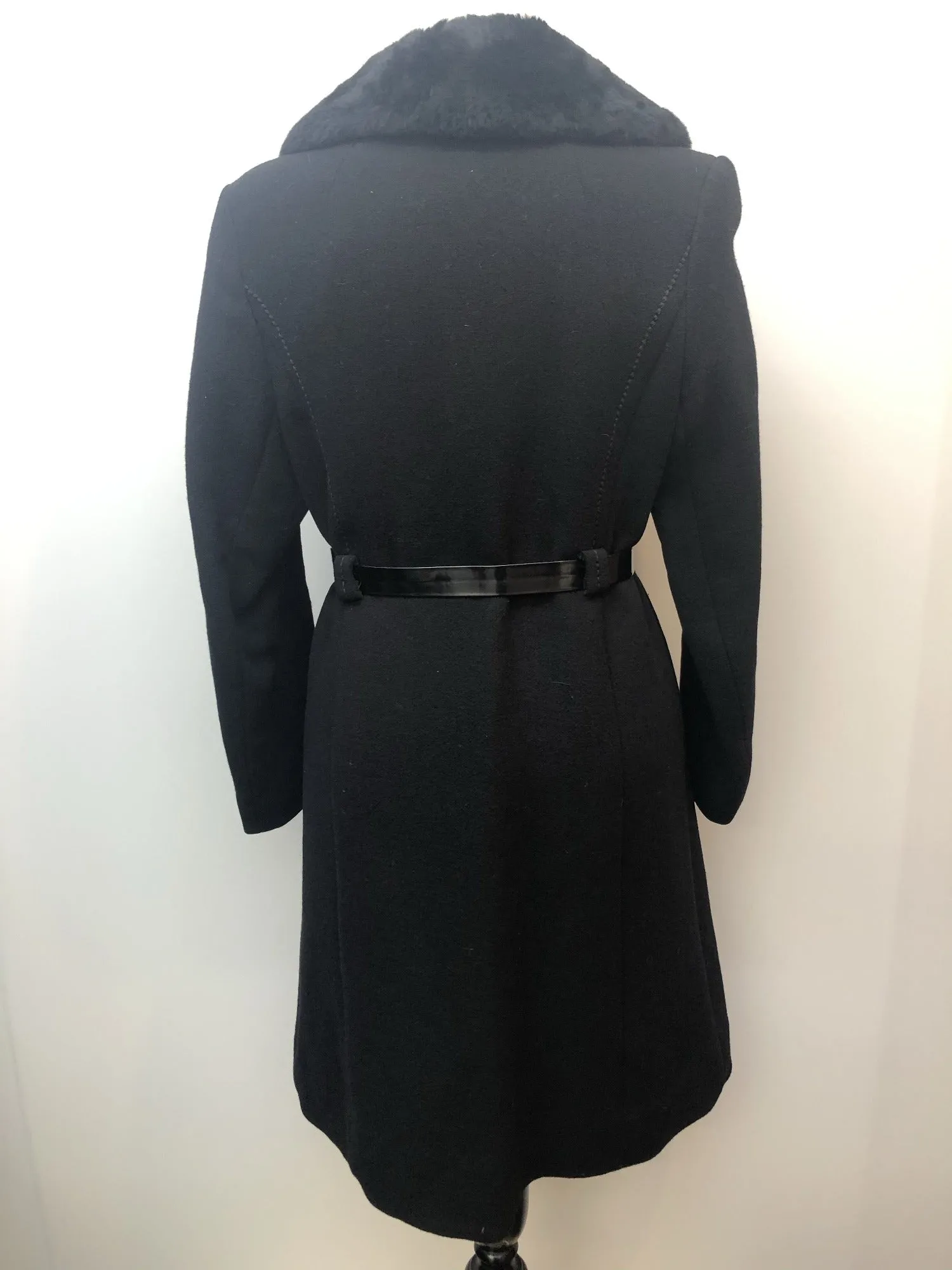 Vintage 1960s Coat with Sheepskin Collar by Betena of London - Black - Size UK 10