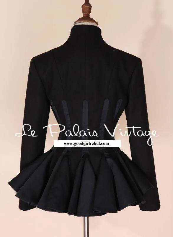 Vintage Retro thin waist peplum 100% woolen tail overcoat jacket- Jaki