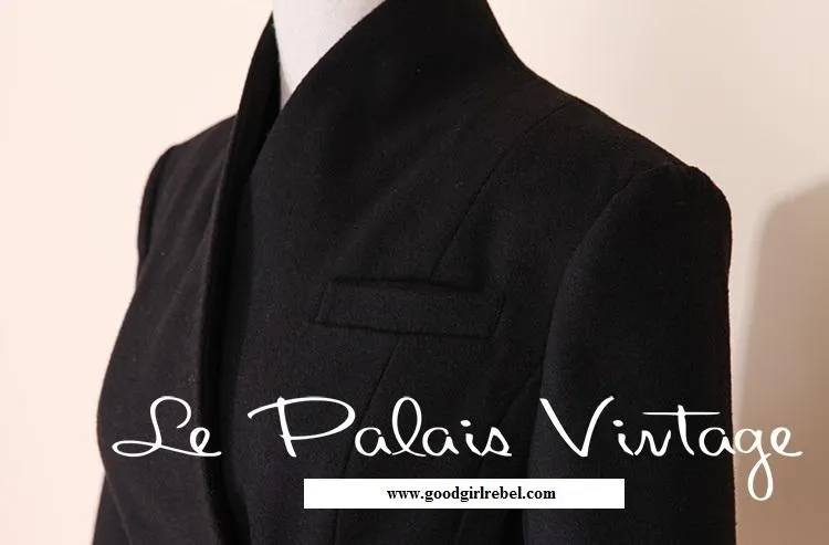 Vintage Retro thin waist peplum 100% woolen tail overcoat jacket- Jaki