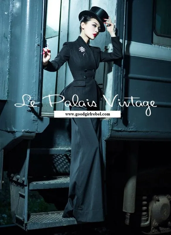 Vintage Retro thin waist peplum 100% woolen tail overcoat jacket- Jaki