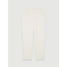 Women Corduroy Trousers With Studs  - Ecru