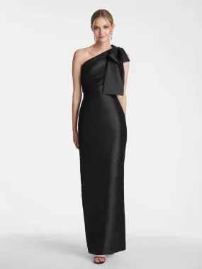 Women One Shoulder Sleeveless Patchwork Bow Evening Dress